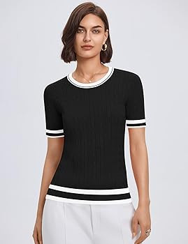 Micoson Womens Short Sleeve Cable Knit Sweater Tops Crewneck Lightweight Spring Summer Shirts Bus... | Amazon (US)