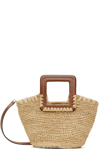 Staud - Beige & Tan Shirley Raffia Mini Bucket Bag | SSENSE
