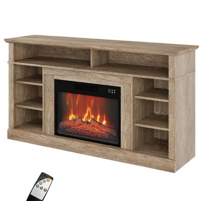 Jojoka TV Stand with Electric Fireplace for 55 Inch TV, Media Entertainment Center with Storage and Shelves,  Oak | Target