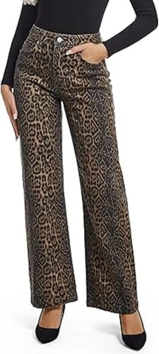 IDEWO Cheetah Print Pants Leopard Pants Y2k Pants Leopard Jeans for Women Straight Leg Pants Women Wide Leg Pants (Brown,XXL,XX-Large) | Amazon (US)