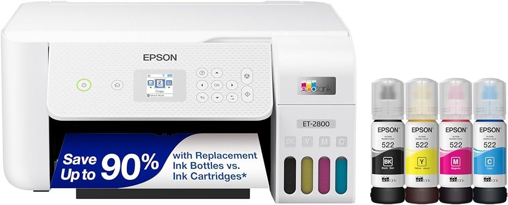 Epson EcoTank ET-2800 Wireless Color All-in-One Cartridge-Free Supertank Printer with Scan and Co... | Amazon (US)