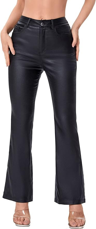 MakeMeChic Women's High Waist Pockets Straight Leg Jeans Leather Look Pants | Amazon (US)