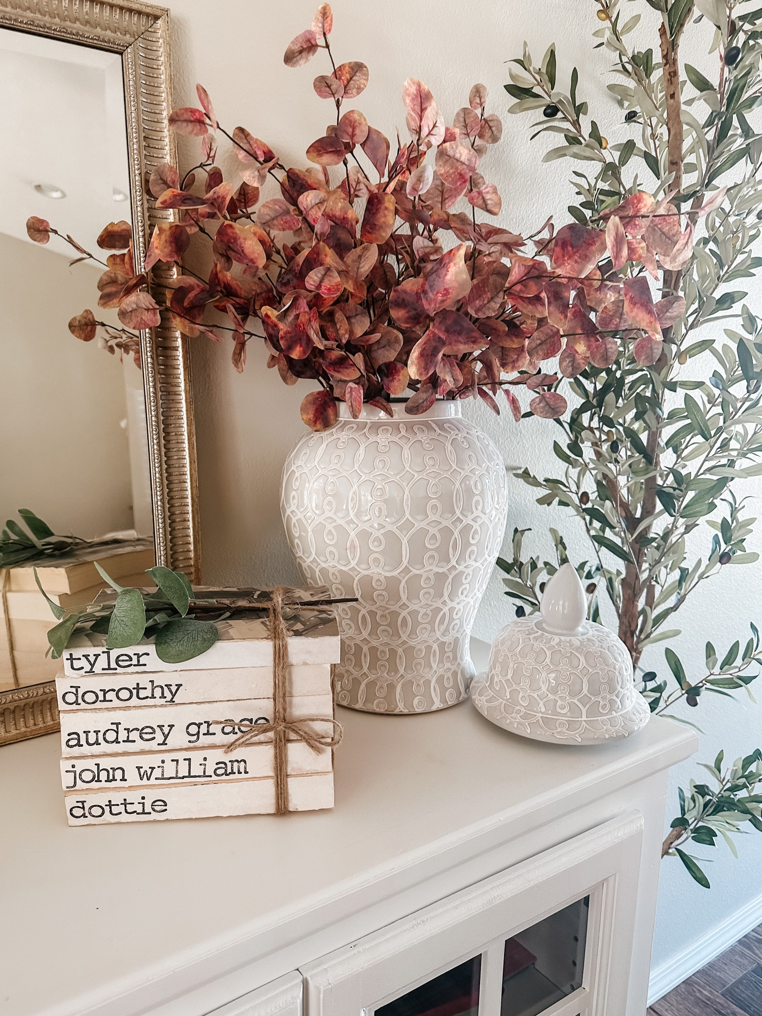 Fall decor. Entry way styling. Amazon home decor. Fall decorations. Amazon fall finds. 

Ellery jar. Ginger jar. Faux Olive tree. Book stacks. Name book stacks. Personalized gift Ideas. Holiday decor. Halloween decor. 

#LTKhome #LTKHoliday #LTKSeasonal