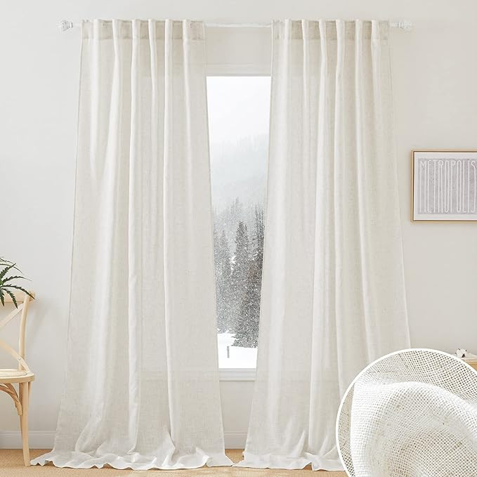 RYB HOME 108 inch Curtains - Flax Linen Blend Semi Sheer Light Glare Filtering Extra Long Drapes ... | Amazon (US)