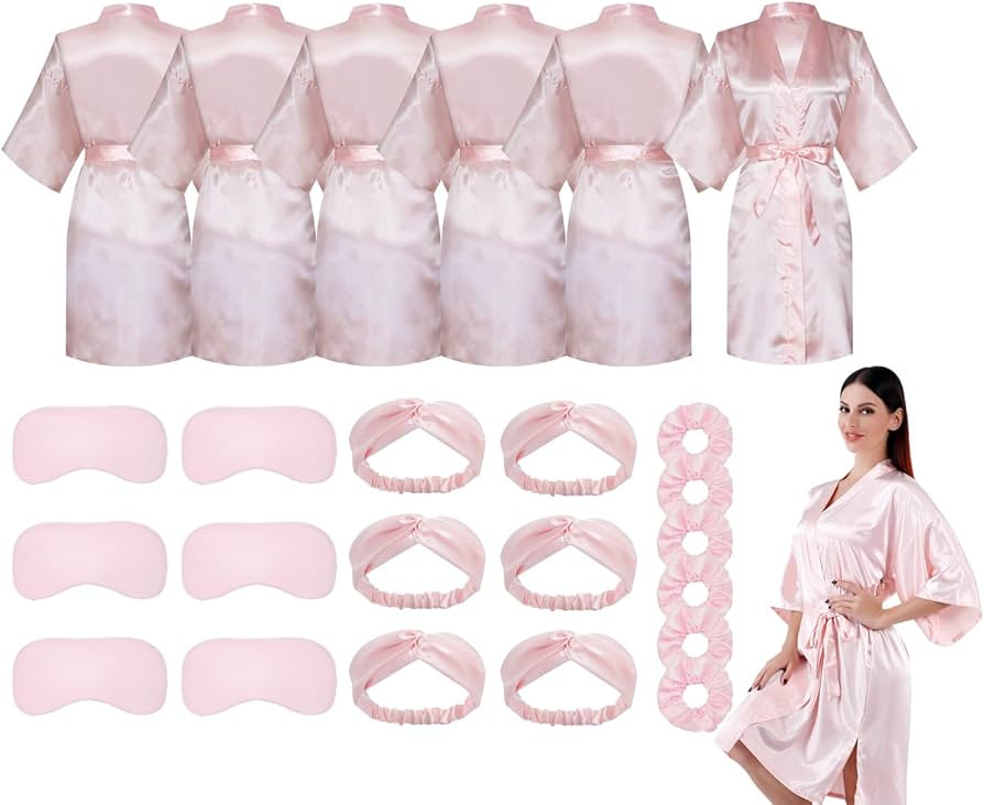24 Pieces Wedding Party Robes Set, Kimono Satin Robes Robes with Sleeping Eye Mask and Elastic He... | Amazon (US)