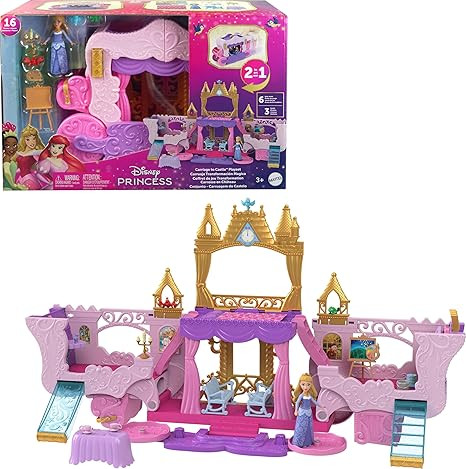 Mattel Disney Princess Toys, Carriage to Castle Transforming Playset with Aurora Small Doll, 4 Fi... | Amazon (US)