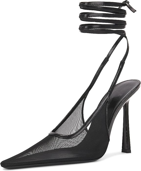 Women's Pointed Toe Mesh Slingback Pumps Backless Strappy Lace Up Stiletto High Heels Stylish Par... | Amazon (US)