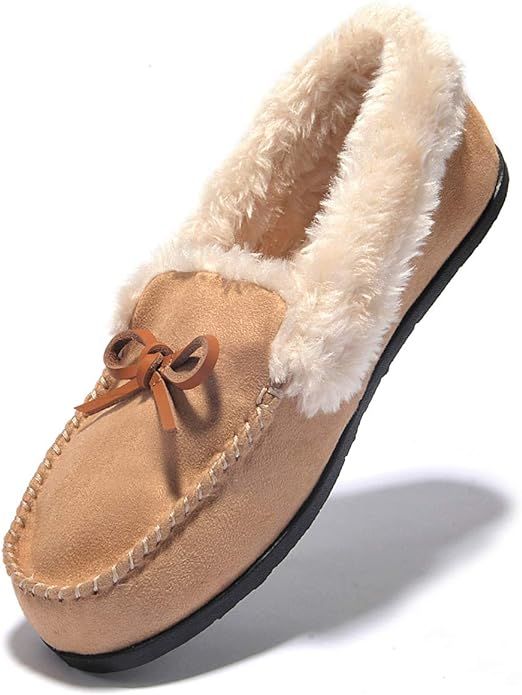 Women's Slipper Moccasin Loafers Slip-On Flat Shoe - Wine Red,Beige,Black,Brown,Deep Gray,Faux Fu... | Amazon (US)