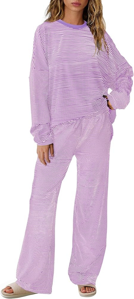 SENSERISE Womens Striped Lounge Set 2 Piece Outfits Fall Matching Pajama Sets Long Sleeve Striped... | Amazon (US)