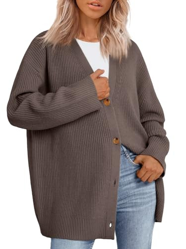 LILLUSORY Women Oversized Cardigan Sweater 2025 Fall Outfits Cloth Fashion V Neck Knit Button Front Casual Trendy Tops | Amazon (US)