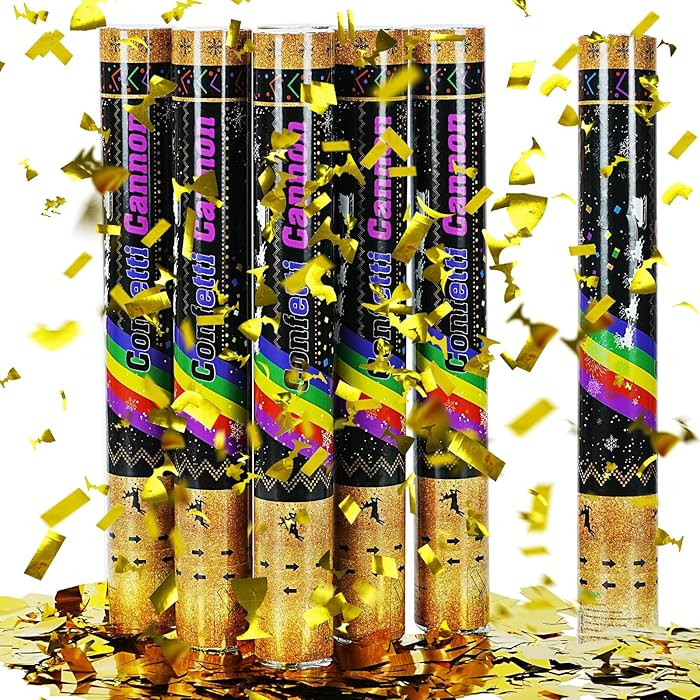 16 Inch [6 Pack] Golden Confetti Cannon Party Poppers Party Supplies, Air Powered | Launches 20-2... | Amazon (US)