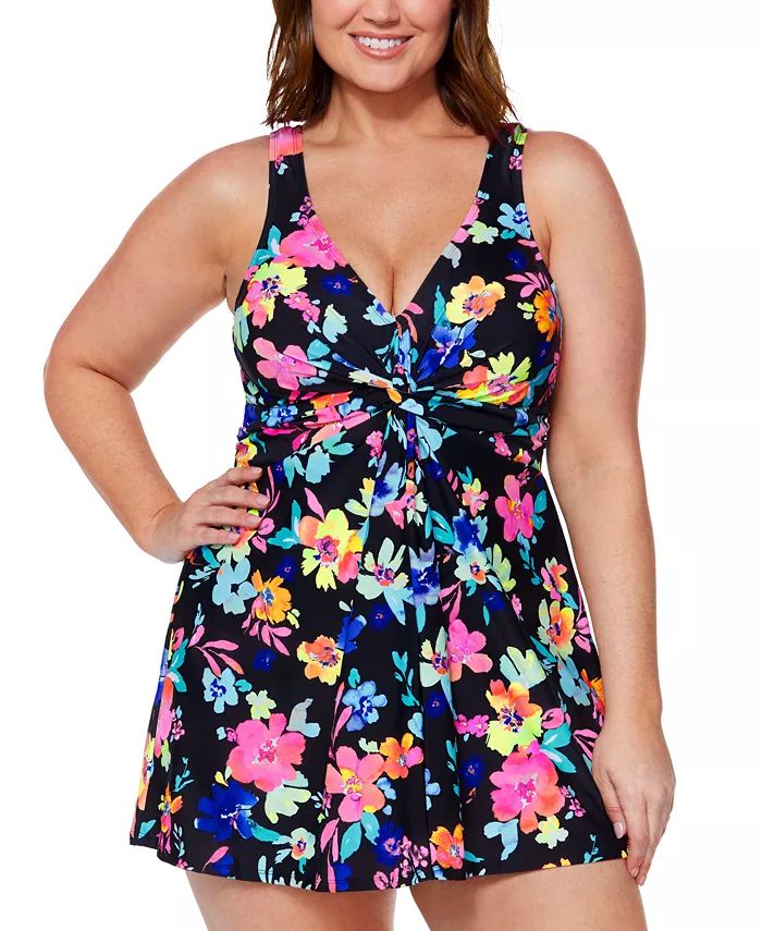 Plus Size Magnolia Floral-Print Swim Dress, Created for Macy's | Macys (US)