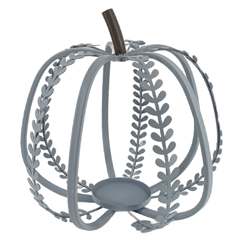Grey Pumpkin Metal Candle Holder, 10.25" | At Home