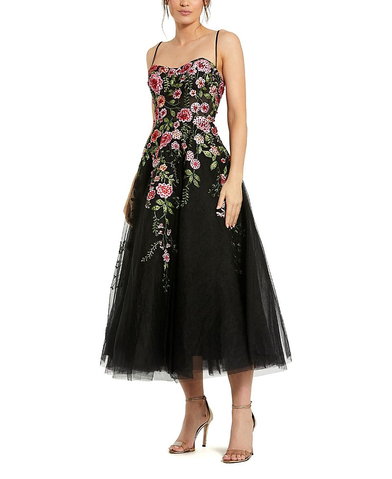 Mac Duggal Slim Strap Sheer Bustier Embroidered Dress | Bloomingdale's (US)