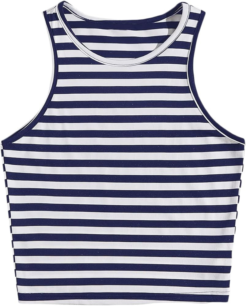 Milumia Women's Casual Striped Crewneck Sleeveless Workout Gym Jogging Tank Top | Amazon (US)