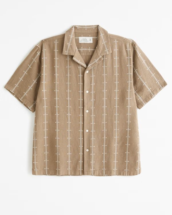 Men's Camp Collar Summer Linen-Blend Embroidered Shirt | Men's Tops | Abercrombie.com | Abercrombie & Fitch (US)