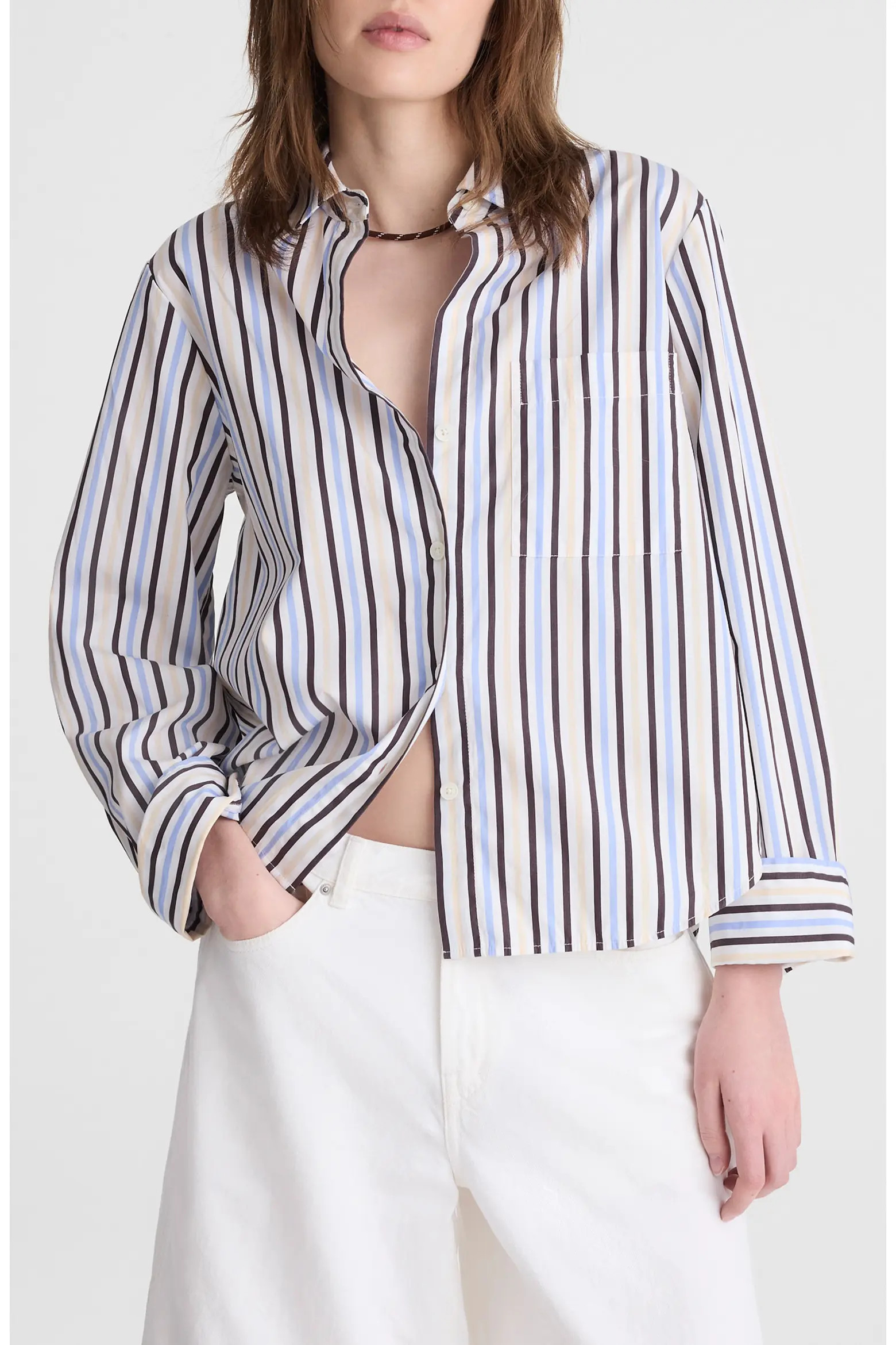 The Signature Y-Neck Cotton Poplin Button-Up Shirt (Women) | Nordstrom | Nordstrom