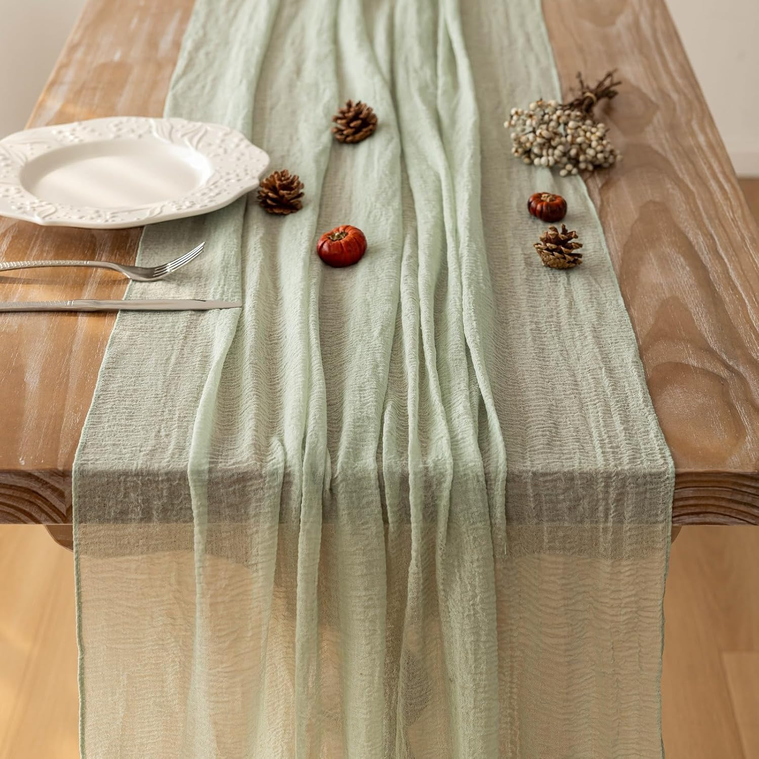 Keketo Sage Green Easter Table Runner Cheesecloth 120 Inch 10 FT Rustic Boho Cheese Cloth Table R... | Amazon (US)