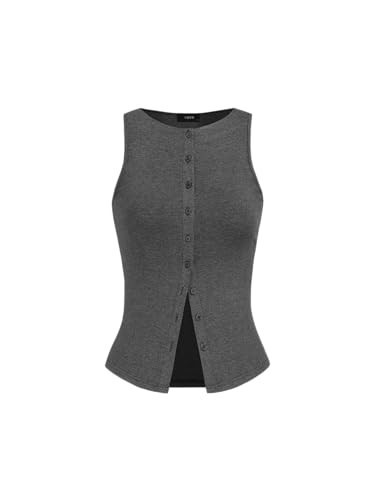 CIDER Women Button Down Going Out Vest Tops Ribbed Y2K Tank Tops Dark Grey | Amazon (US)