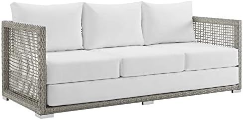 Modway EEI-2923-GRY-WHI Aura Outdoor Patio Wicker Rattan Sofa, Gray White | Amazon (US)