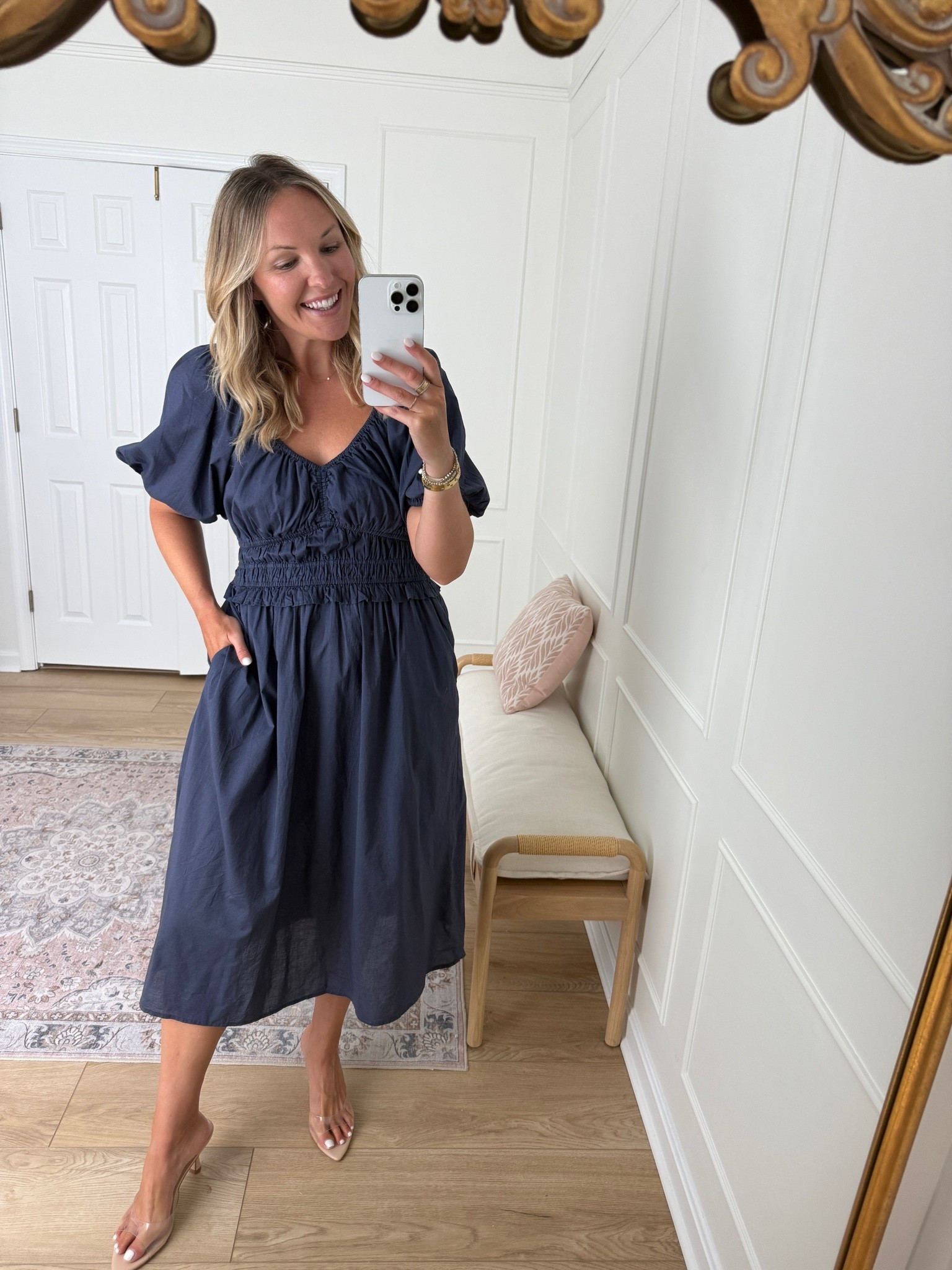 Midi dress for fall! Date night outfit - workwear - in a med