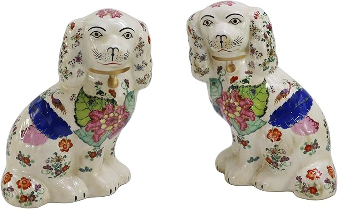 Hand Painted Vintage Porcelain 9.4" Large Tobacco Leaf Floral Spaniel Dogs Figurines, Pair of Man... | Amazon (US)