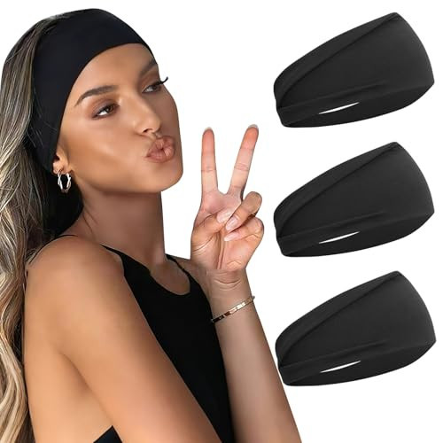 Jidsouy Black Headbands for Women Non Slip 3PCS Wide Headbands for women Hair Accessories Securing Hair Elastic Headband for Daily | Amazon (US)