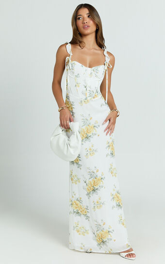 Mabel Maxi Dress - Georgette Frill Sleeve Sweetheart Bias Cut Dress in Antique Florals | Showpo (US, UK & Europe)