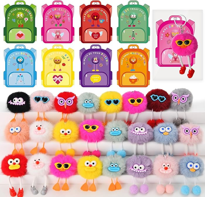 EFLSJIO Valentine Cards for Kids Classroom, 24 Pack Kids Keychains Plush Toy Keychains for Kid Bo... | Amazon (US)