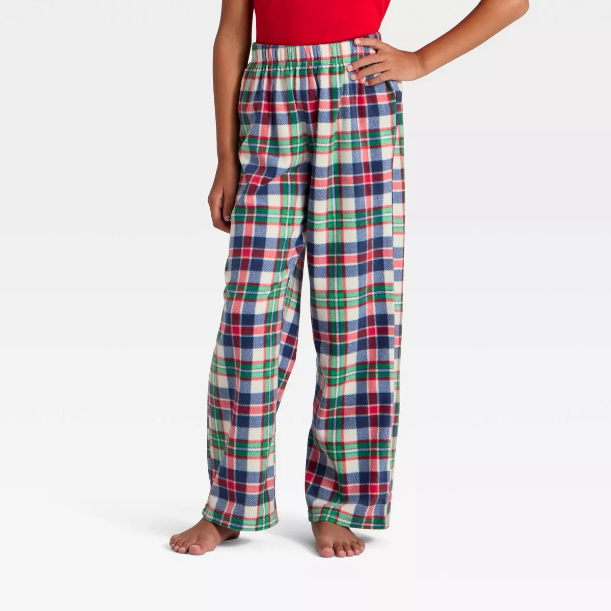 Kids' Plaid Microfleece Holiday Matching Family Pajama Pants - Wondershop™ Cream | Target