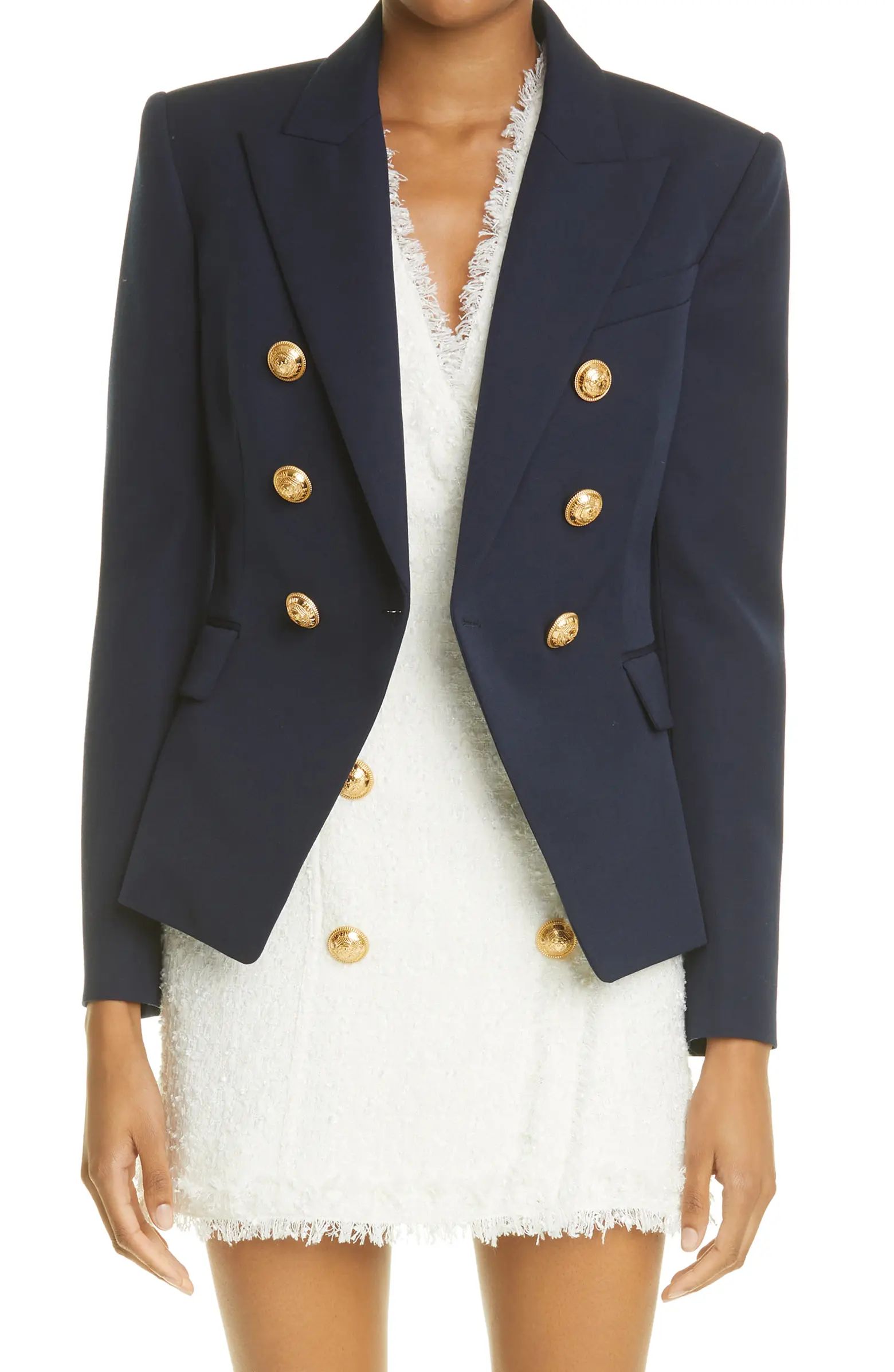 Balmain Double Breasted Wool Grain de Poudre Jacket | Nordstrom | Nordstrom