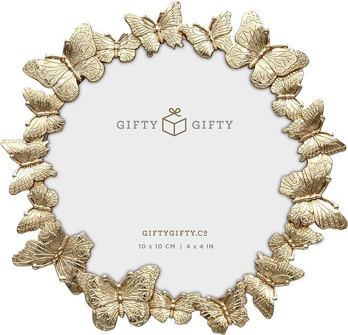 GIFTY GIFTY Gold Circular Butterfly Photo Frame / 4x4 In | For Vertical Display on Tabletops | Pe... | Amazon (US)
