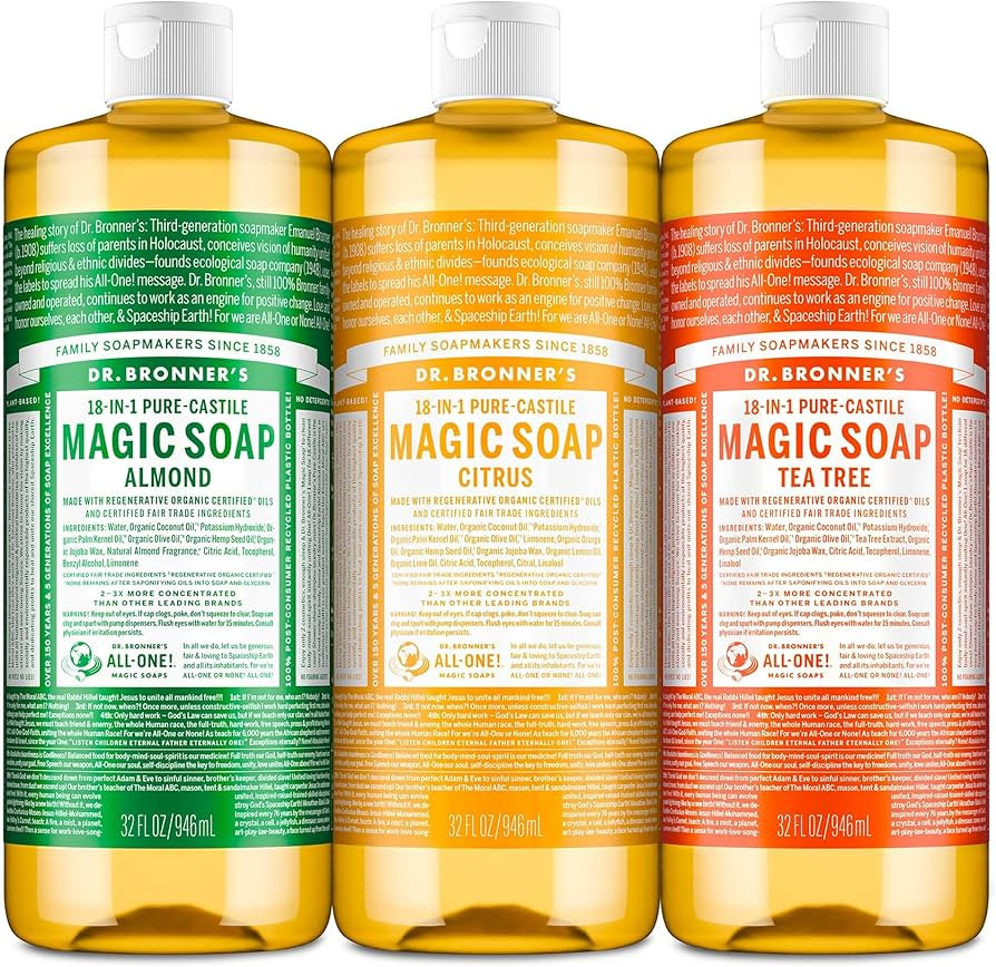 Dr. Bronner's Pure-Castile Magic Liquid Soap – Made with Organic Oils 32 oz (3-Pack) Almond, Ci... | Amazon (US)