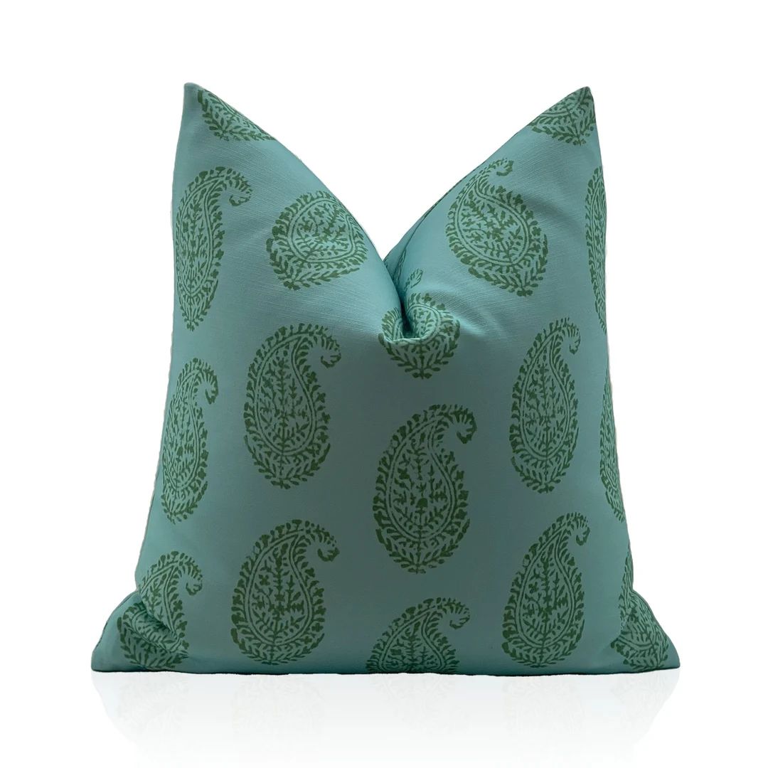 Outdoor Pillows,peter Dunham Kashmir Pillow in Blue Green, Decorative Throw Pillow, Poolside Cush... | Etsy (US)