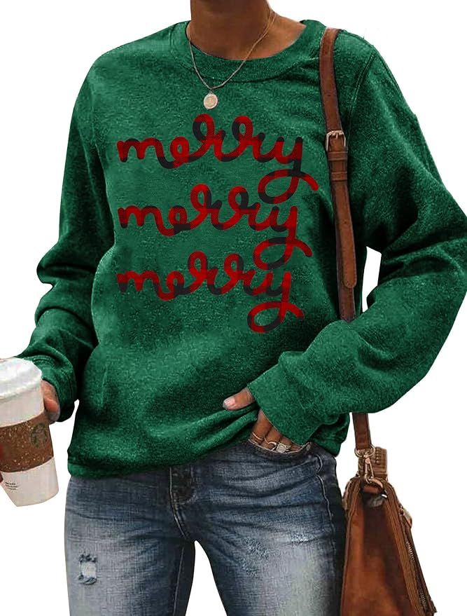 Christmas Sweatshirt Women Merry and Bright Christmas T-Shirt Funny Xmas Lights Blouse Tops Holid... | Amazon (US)