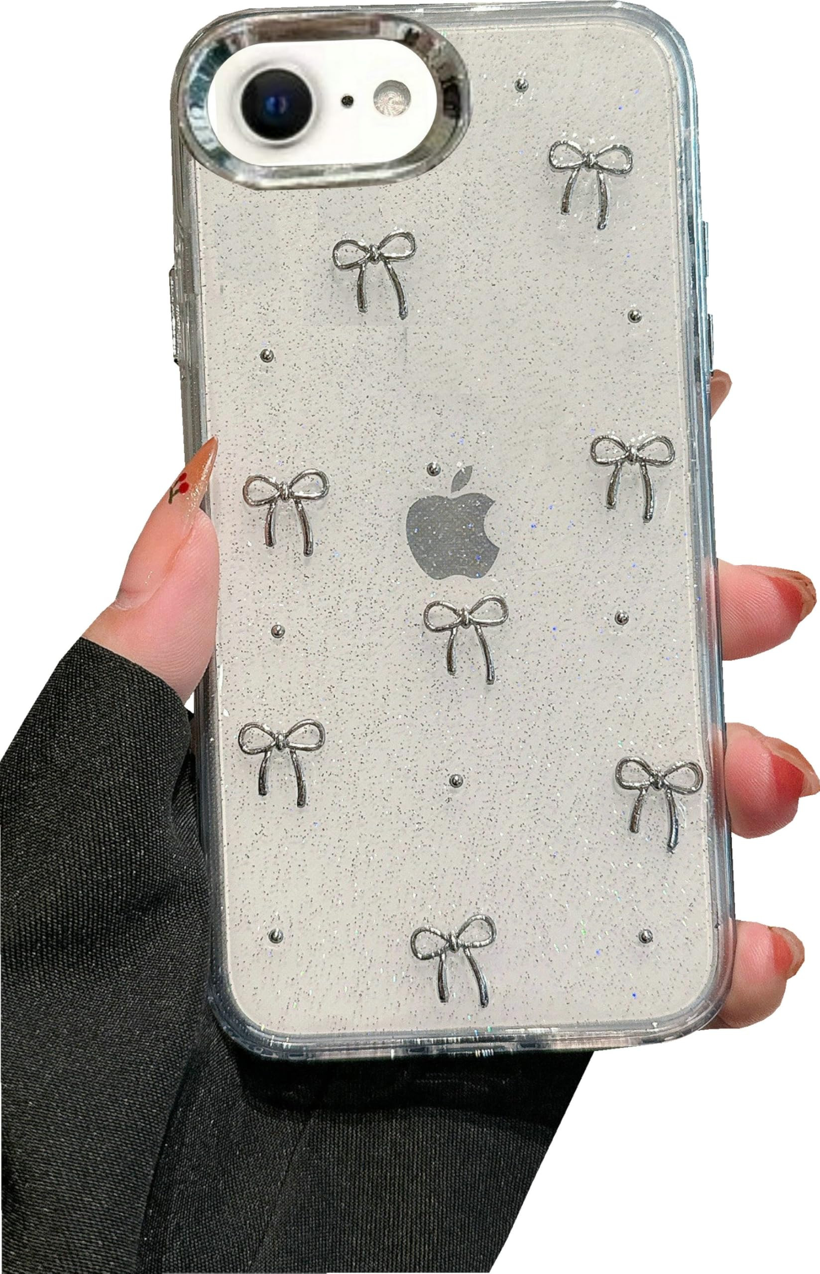 JANDM Clear Glitter 3D Bow Case for iPhone SE 2022/3rd/2nd iPhone 8,Glitter Pretty Sparkly Cute S... | Amazon (US)