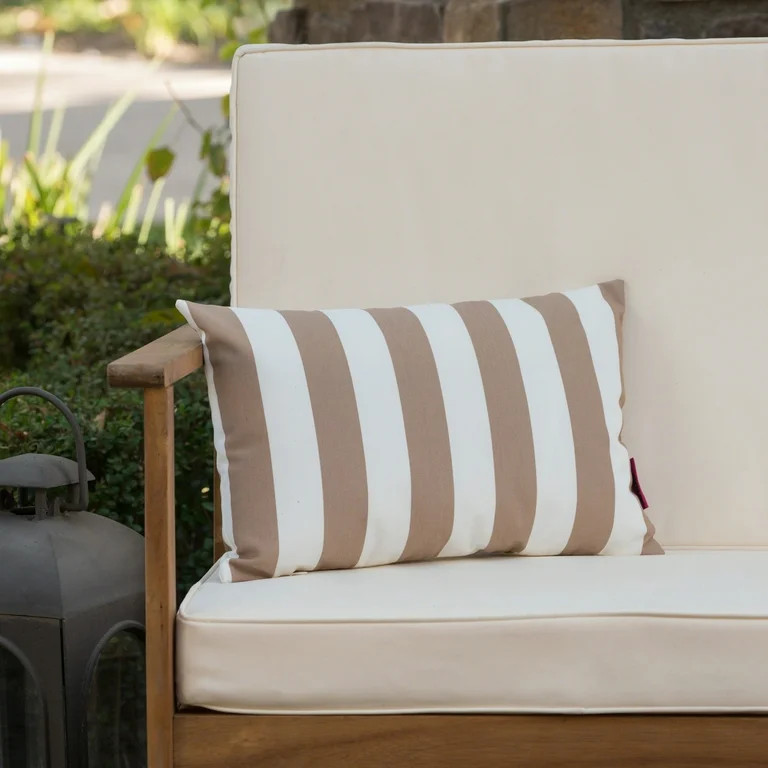 Noble House Coronado 18.5x11.5" Outdoor Fabric Throw Pillow in Brown/White | Walmart (US)