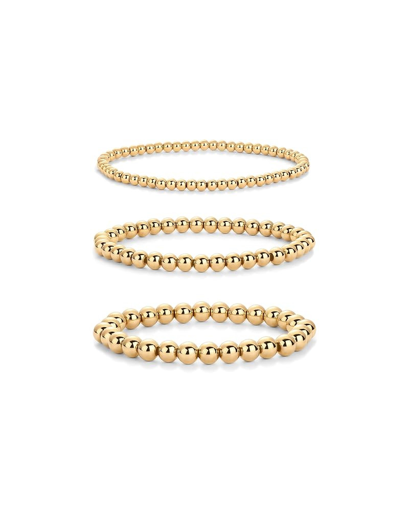 PAVOI 14K Gold Plated Beaded Bracelet Pack for Women | Stainless Steel 3-Piece Stretchy Bracelet ... | Amazon (US)