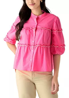 Crown & Ivy™ Women's Button Front Scalloped Tier Top | Belk