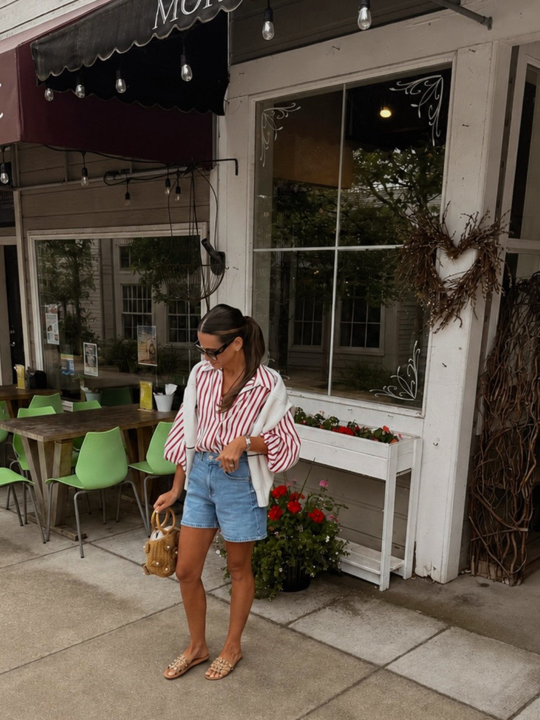 Summer outfit | Jean shorts | balloon sleeve | puff sleeve | nautical | coastal | casual outfit | travel | vacation | sandals | stripes | layers | sunglasses | straw bag

#LTKootd #LTKSeasonal #LTKTravel