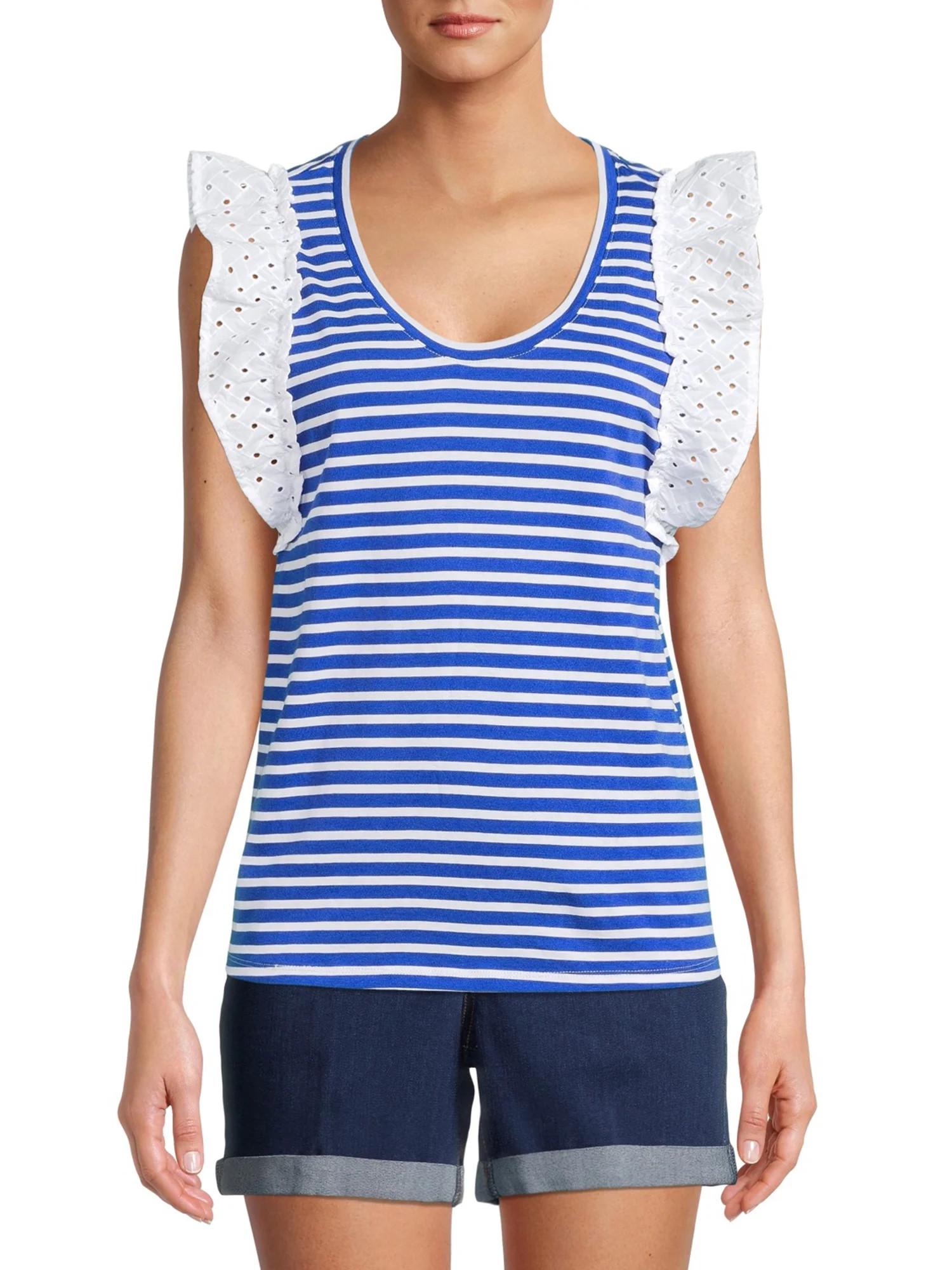 The Get Women's Eyelet Ruffle Sleeve T-Shirt - Walmart.com | Walmart (US)