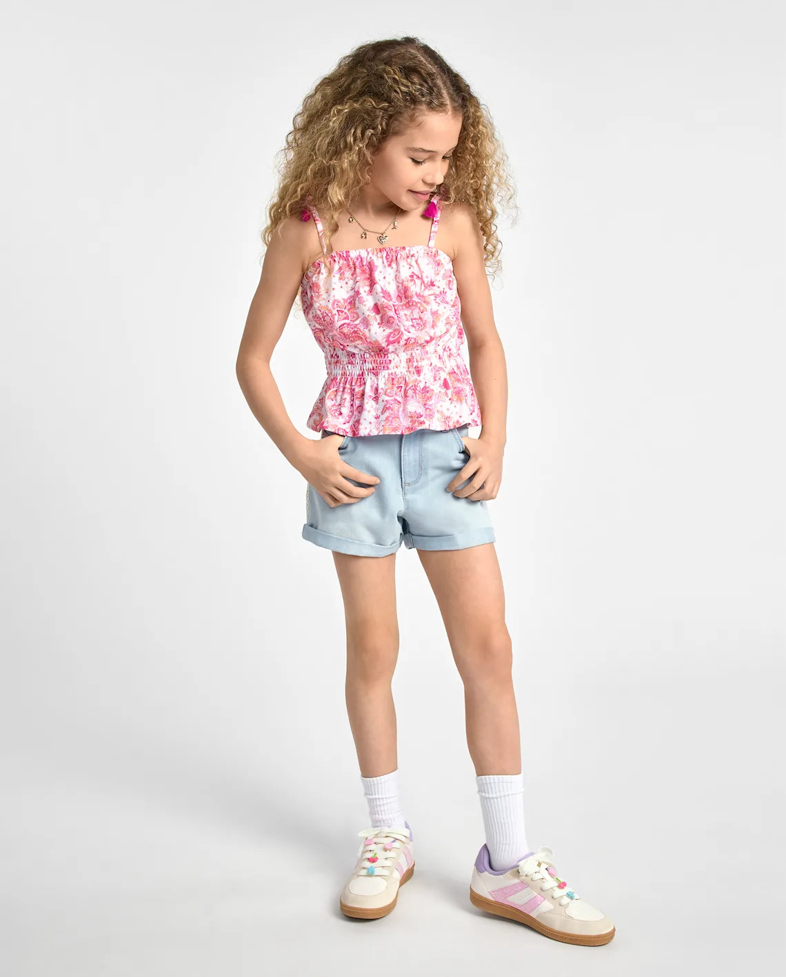 Girls Crochet Roll Cuff Shortie Jean Shorts - blue | The Children's Place