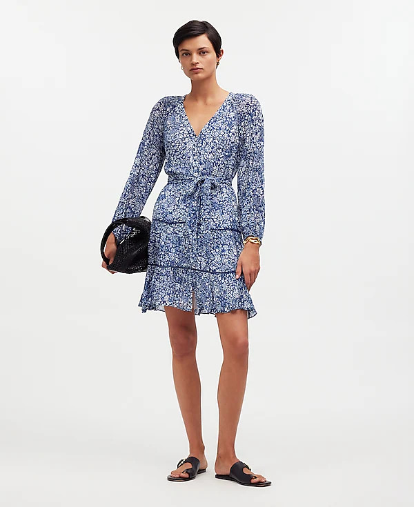Tie-Waist Tiered Mini Dress in Floral | Madewell | Madewell
