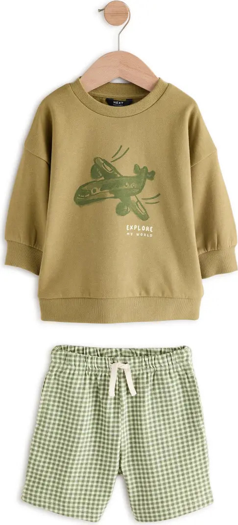 NEXT Kids' Graphic Cotton Sweatshirt & Gingham Shorts Set | Nordstrom | Nordstrom