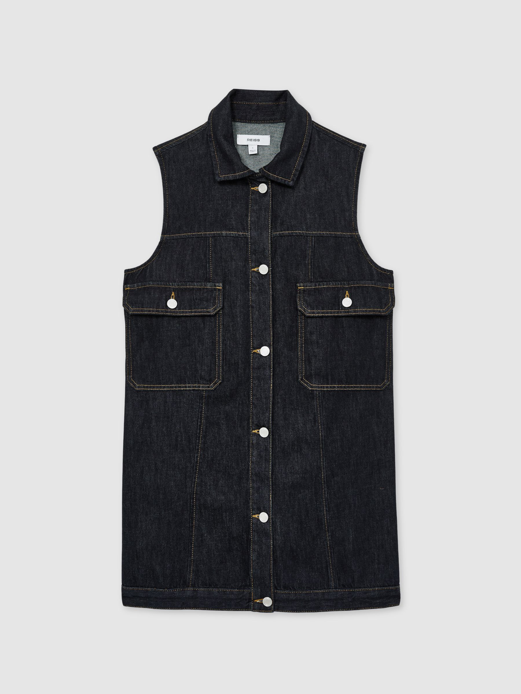 Reiss Sleeveless Denim Shift Dress in Indigo | REISS | Reiss US