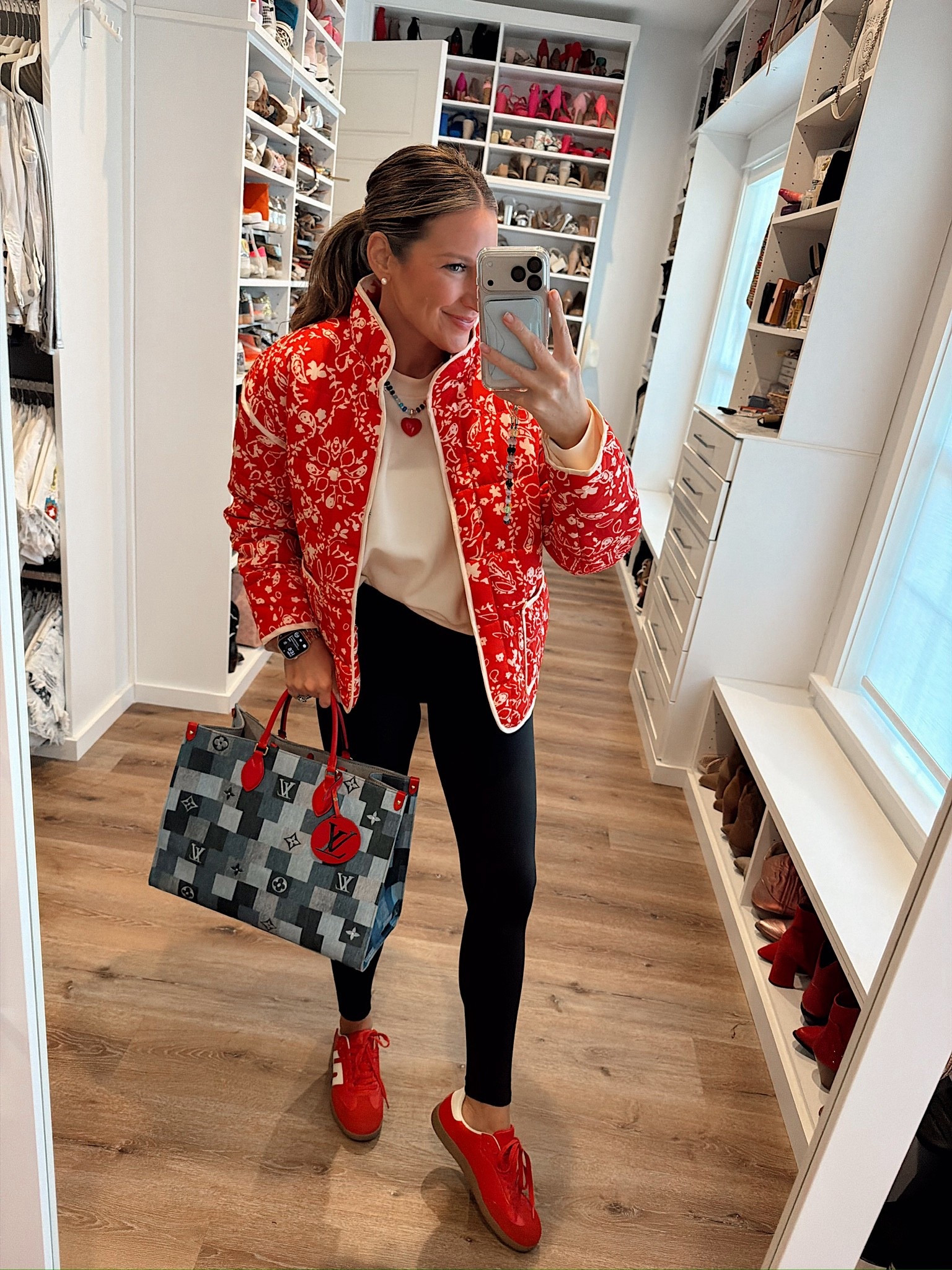 Finally a little chilly weather in Florida to wear some of my warm clothes! In a medium floral red coat, large sweatshirt, small leggings, sneakers, necklace and accessories - fits tts.

#LTKHoliday #LTKSeasonal #LTKFindsUnder50