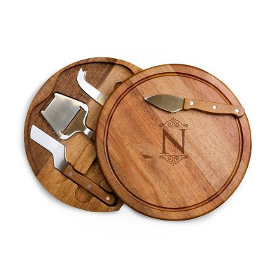 Picnic Time Monogram Acacia Wood Circo Cheese Cutting Board and Tools Set - N: Small Cutting Board & Knife, Charcuterie Set | Target