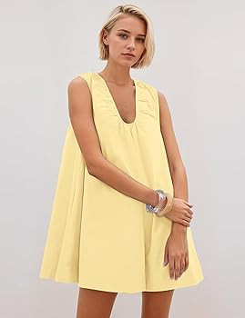 Women's Sleeveless Babydoll Tank Mini Dress Scoop Neck Ruched Bubble Dress with Pockets Short Sum... | Amazon (US)