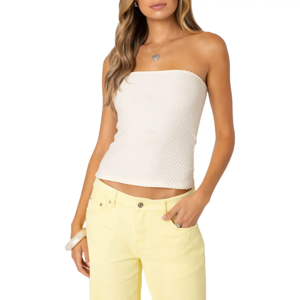 EDIKTED Albina Textured Tube Top in Cream at Nordstrom, Size Small | Nordstrom