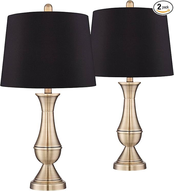 Regency Hill Becky Traditional Table Lamps 24 3/4" Tall Set of 2 Antique Brass Gold Metal Black F... | Amazon (US)